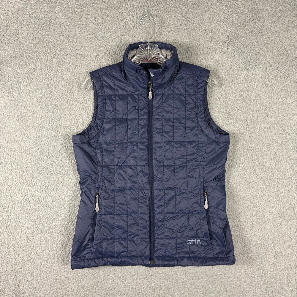 Stio Vest Women’s Medium Blue Down Puffer Quilted Full Zip Lightweight Logo